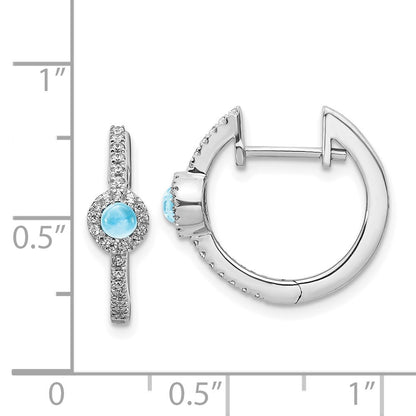 14k White Gold Real Diamond & Cabochon Blue Topaz Earrings