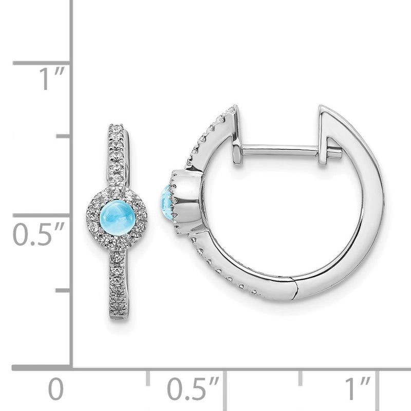 14k White Gold Real Diamond & Cabochon Blue Topaz Earrings