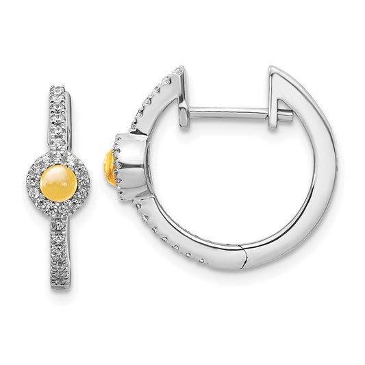 Solid 14k White Gold Simulated CZ and Cabochon Citrine Earrings