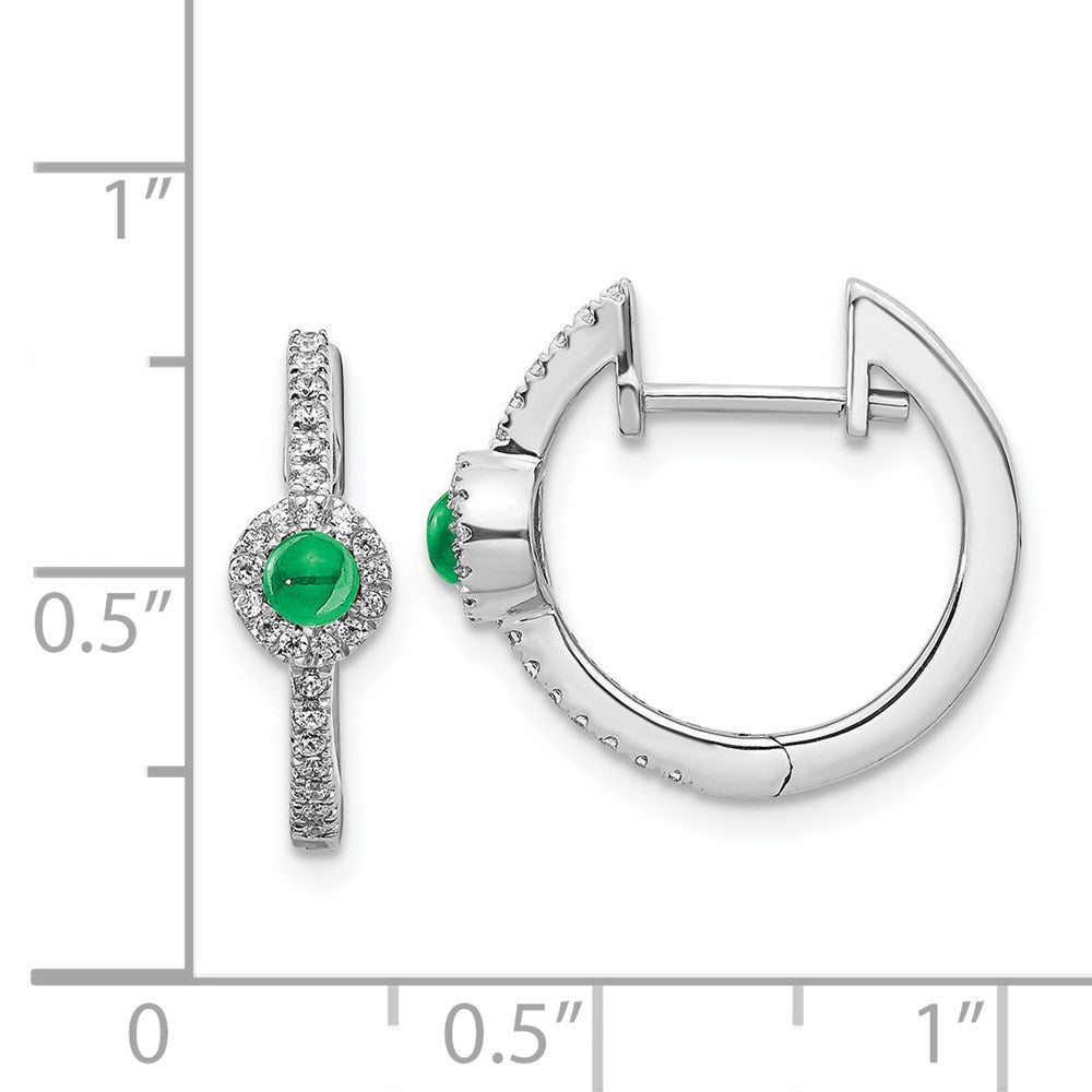 Solid 14k White Gold Simulated CZ & Cabochon Emerald Earrings