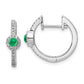 Solid 14k White Gold Simulated CZ & Cabochon Emerald Earrings