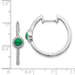 Solid 14k White Gold Simulated CZ & Cabochon Emerald Hoop Earrings