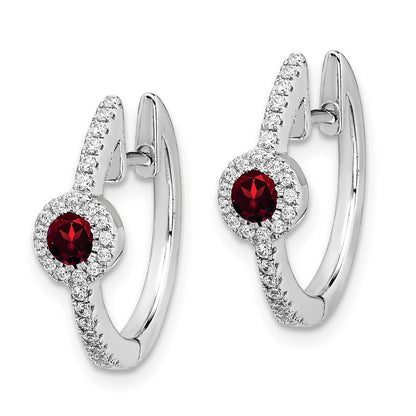 Solid 14k White Gold Simulated CZ and Cabochon Garnet Earrings