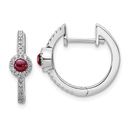 Solid 14k White Gold Simulated CZ and Cabochon Garnet Earrings