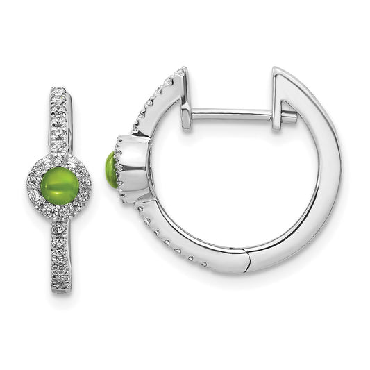 Solid 14k White Gold Simulated CZ and Cabochon Peridot Earrings