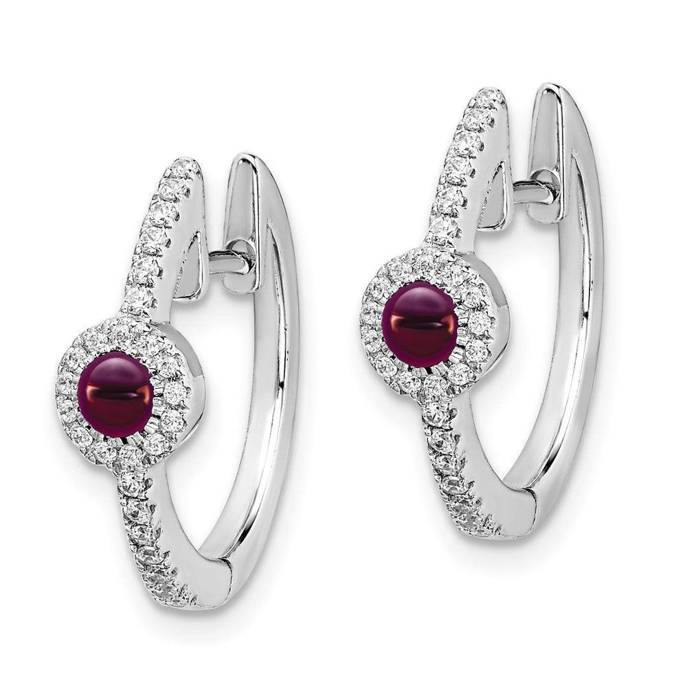 Solid 14k White Gold Simulated CZ and Cabochon Rhodolite Garnet Earrings