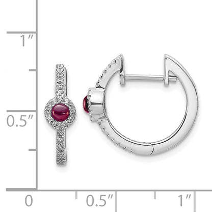 Solid 14k White Gold Simulated CZ and Cabochon Rhodolite Garnet Earrings