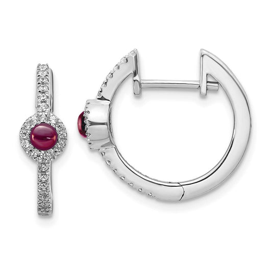 Solid 14k White Gold Simulated CZ and Cabochon Rhodolite Garnet Earrings