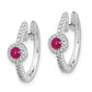 Solid 14k White Gold Simulated CZ and Cabochon Ruby Hoop Earrings