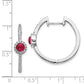 14k White Gold Real Diamond and Cabochon Ruby Hoop Earrings