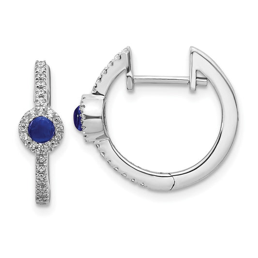 Solid 14k White Gold Simulated CZ and Cabochon Sapphire Earrings