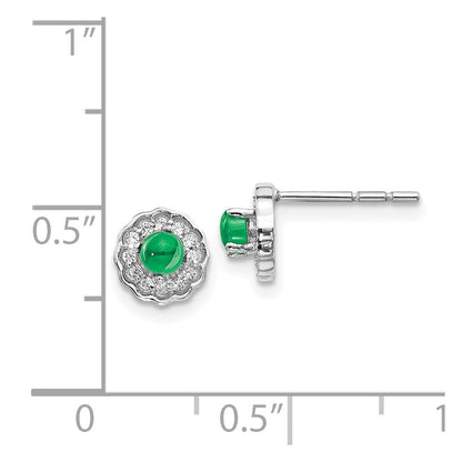 14k White Gold Real Diamond and Cabochon Emerald Earrings