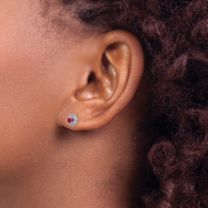 14k White Gold Real Diamond and Cabochon Ruby Earrings