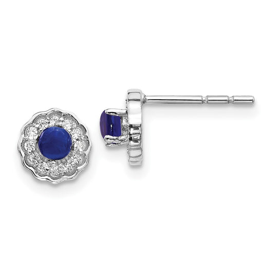 Solid 14k White Gold Simulated CZ and Cabochon Sapphire Earrings