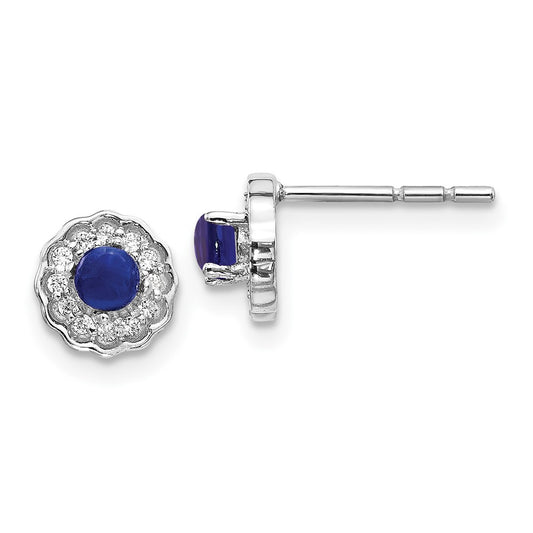 14k White Gold Real Diamond and Cabochon Sapphire Earrings