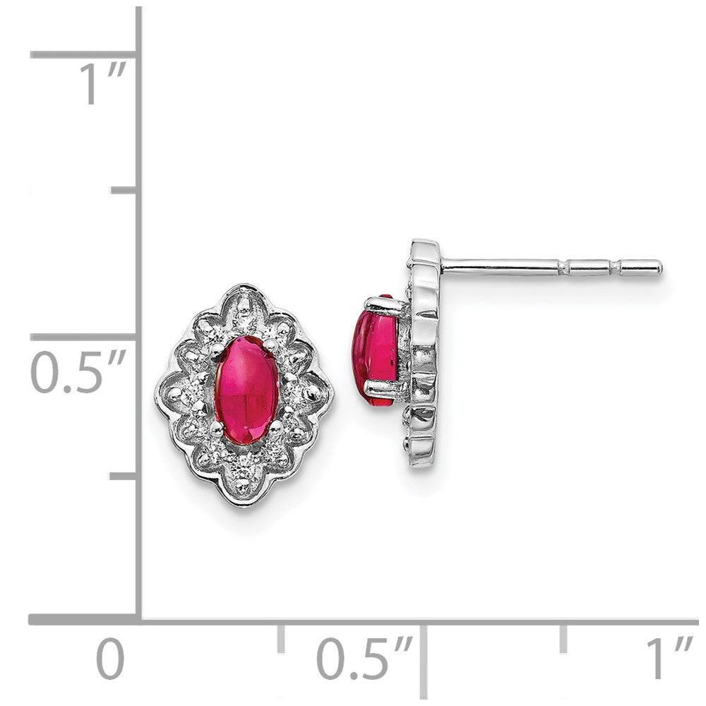 14k White Gold Real Diamond and Cabochon Ruby Earrings