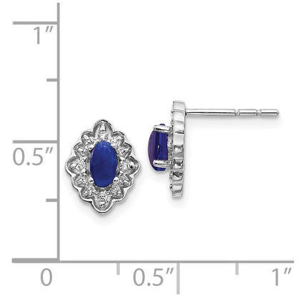 14k White Gold Real Diamond and Cabochon Sapphire Earrings
