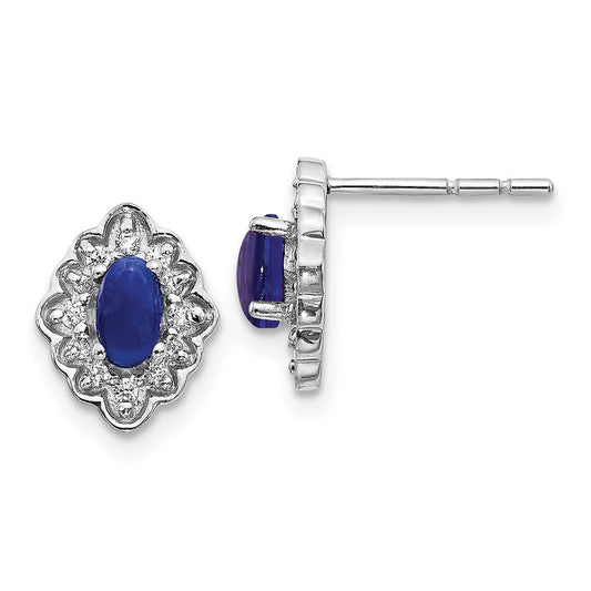 Solid 14k White Gold Simulated CZ and Cabochon Sapphire Earrings