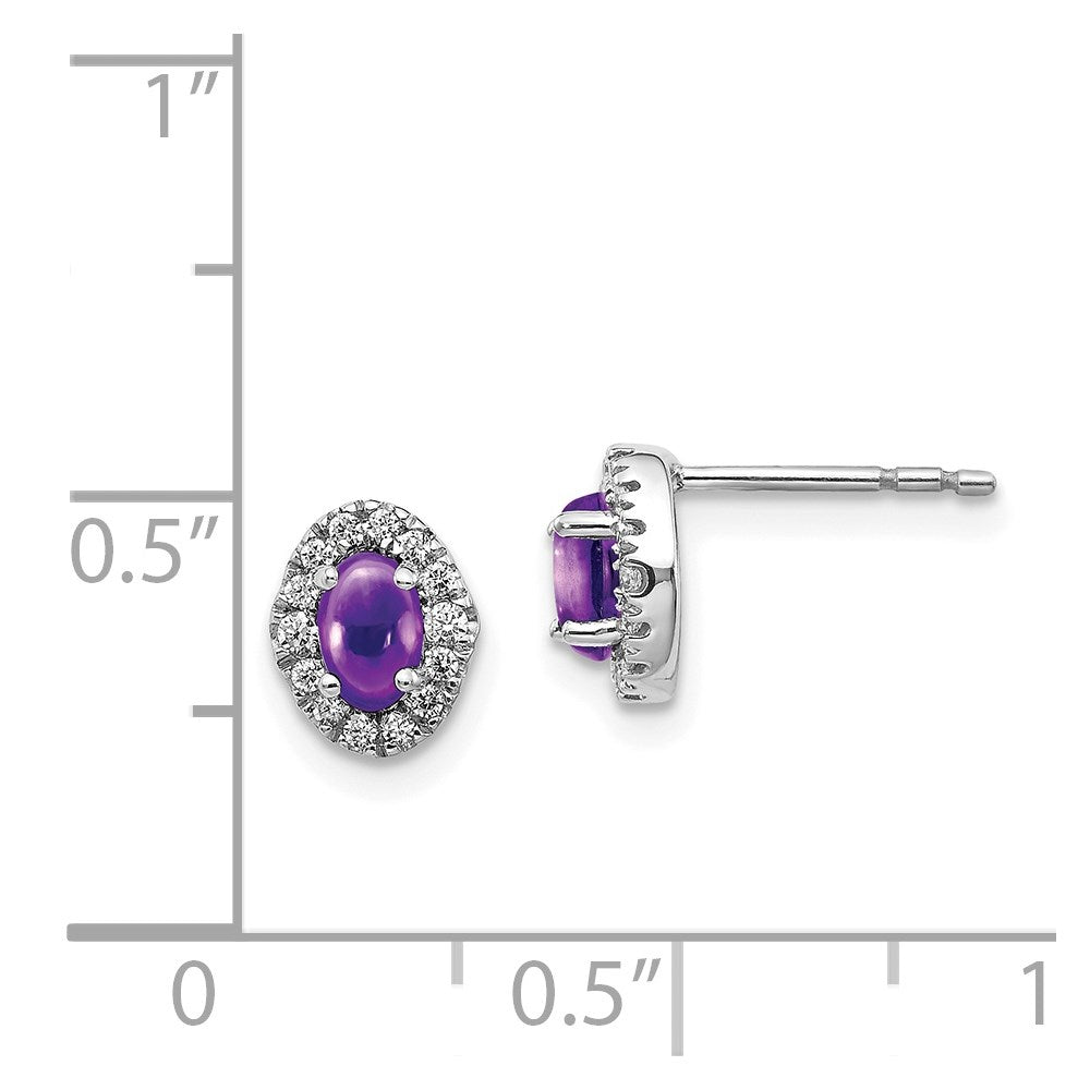Solid 14k White Gold Simulated CZ and Cabochon Amethyst Earrings