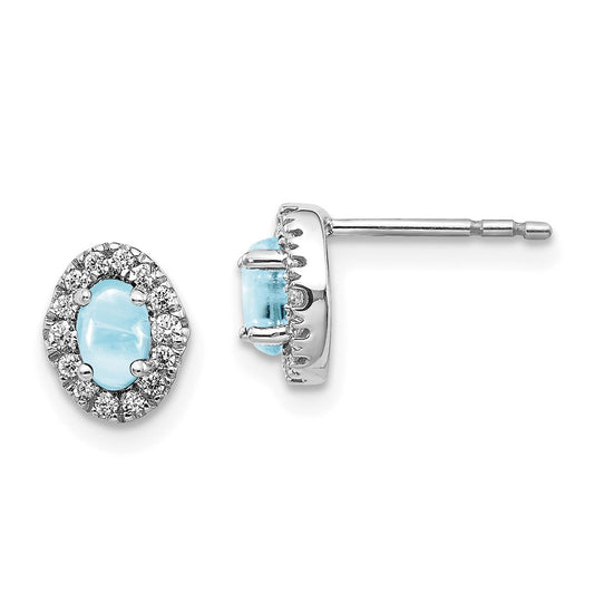 14k White Gold Real Diamond and Cabochon Aquamarine Earrings