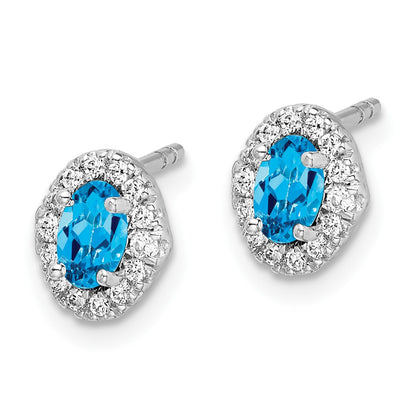 14k White Gold Real Diamond and Cabochon Blue Topaz Earrings