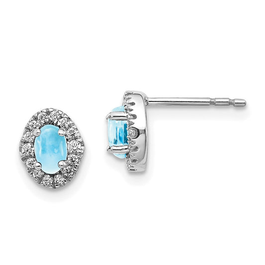 Solid 14k White Gold Simulated CZ and Cabochon Blue Topaz Earrings