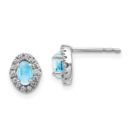 14k White Gold Real Diamond and Cabochon Blue Topaz Earrings EM4035-BT-016-WA