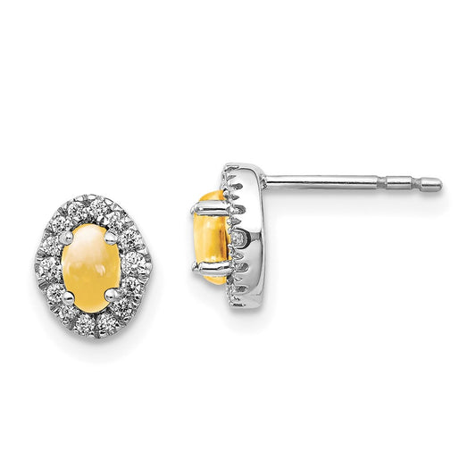 Solid 14k White Gold Simulated CZ and Cabochon Citrine Earrings