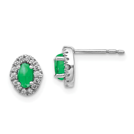 Solid 14k White Gold Simulated CZ and Cabochon Emerald Earrings