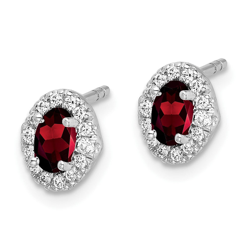 14k White Gold Real Diamond and Cabochon Garnet Earrings