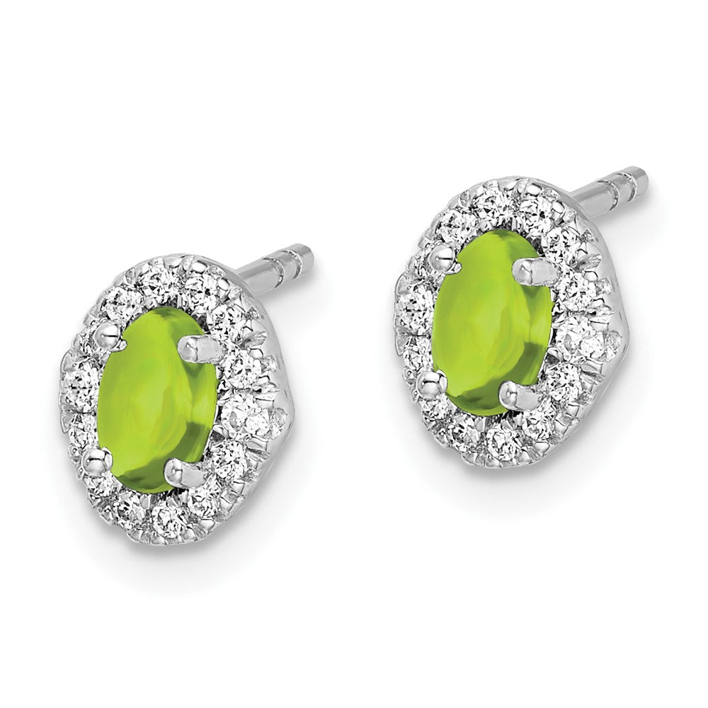 14k White Gold Real Diamond and Cabochon Peridot Earrings