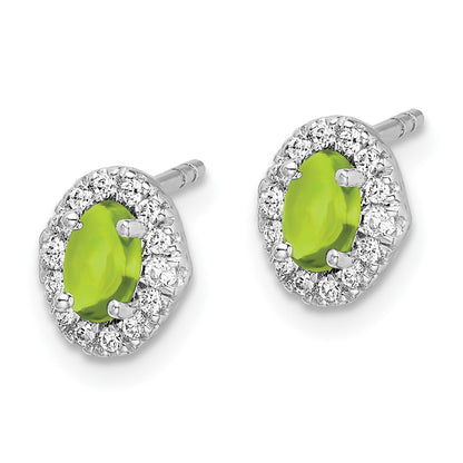 14k White Gold Real Diamond and Cabochon Peridot Earrings