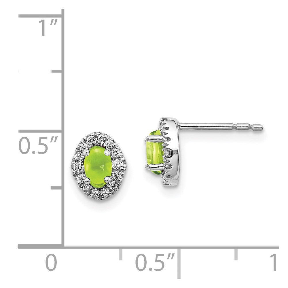 Solid 14k White Gold Simulated CZ and Cabochon Peridot Earrings
