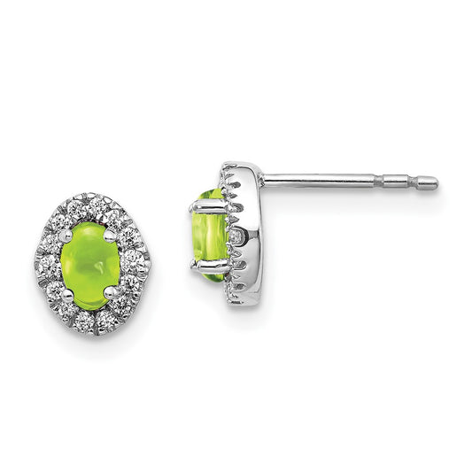 Solid 14k White Gold Simulated CZ and Cabochon Peridot Earrings