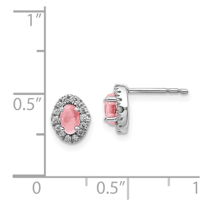 Solid 14k White Gold Simulated CZ and Cabochon Pink Tourmaline Earrings