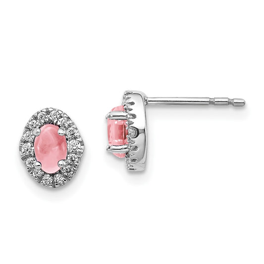 Solid 14k White Gold Simulated CZ and Cabochon Pink Tourmaline Earrings