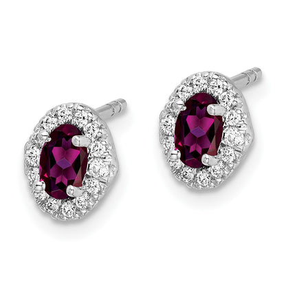 Solid 14k White Gold Simulated CZ and Cabochon Rhodolite Garnet Earrings