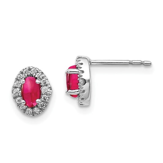 14k White Gold Real Diamond and Cabochon Ruby Earrings