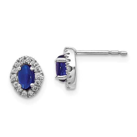 Solid 14k White Gold Simulated CZ and Cabochon Sapphire Earrings