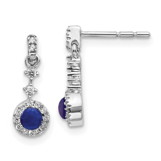 Solid 14k White Gold Simulated CZ and Cabochon Sapphire Earrings