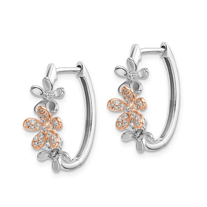 14k Yellow Gold Rose & White Gold Real Diamond Earrings