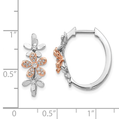 14k Yellow Gold Rose & White Gold Real Diamond Earrings