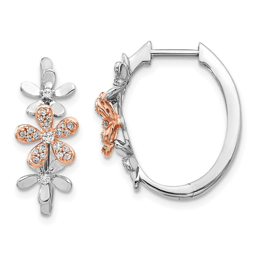 14k Yellow Gold Rose & White Gold Real Diamond Earrings