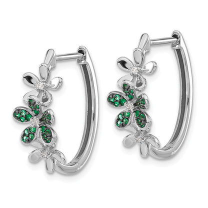 14k White Gold Real Diamond and Emerald Earrings