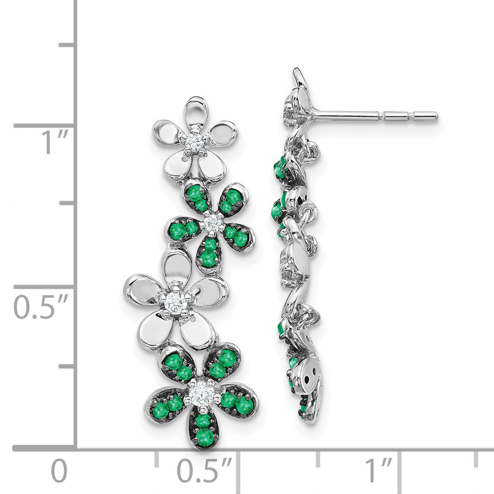 14k White Gold Real Diamond and Emerald Earrings