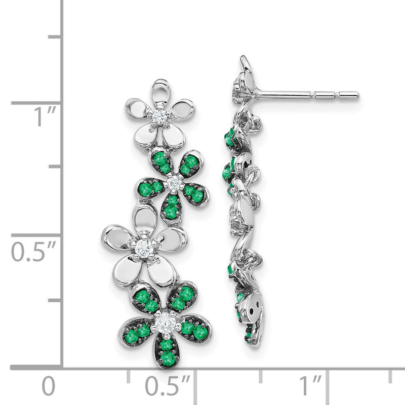 14k White Gold Real Diamond and Emerald Earrings