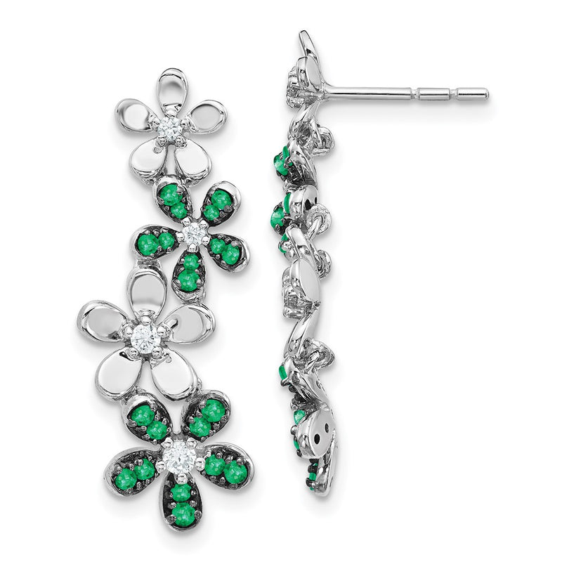 14k White Gold Real Diamond and Emerald Earrings