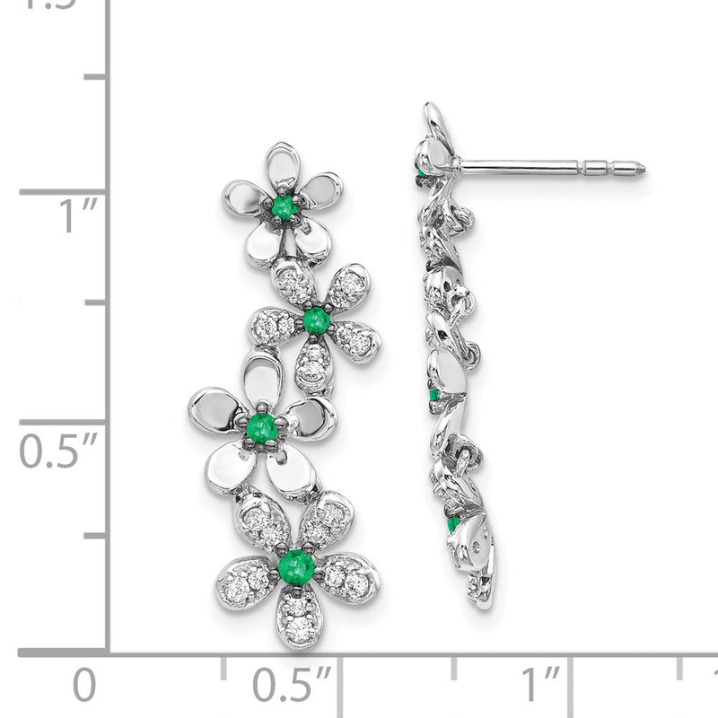 14k White Gold Real Diamond & Emerald Earrings