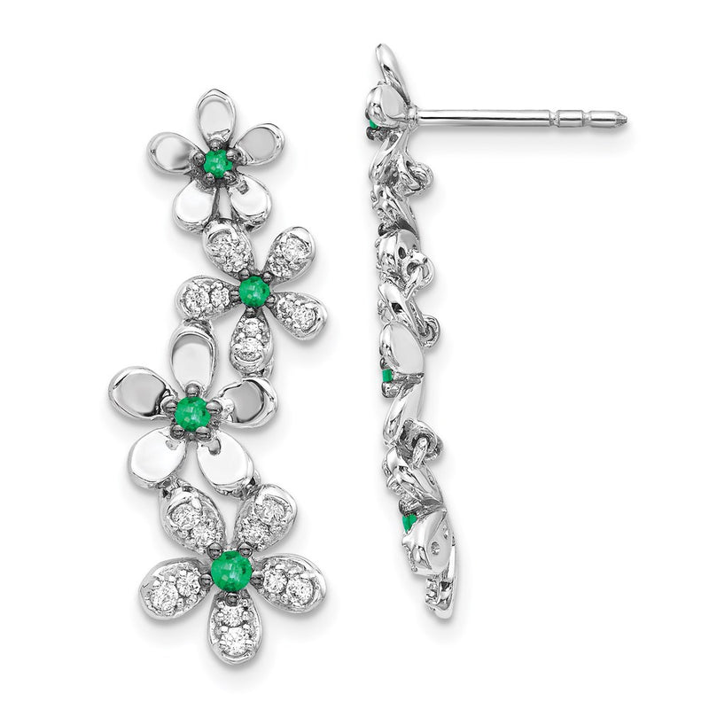 14k White Gold Real Diamond & Emerald Earrings