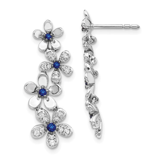 Solid 14k White Gold Simulated CZ & Sapphire Earrings